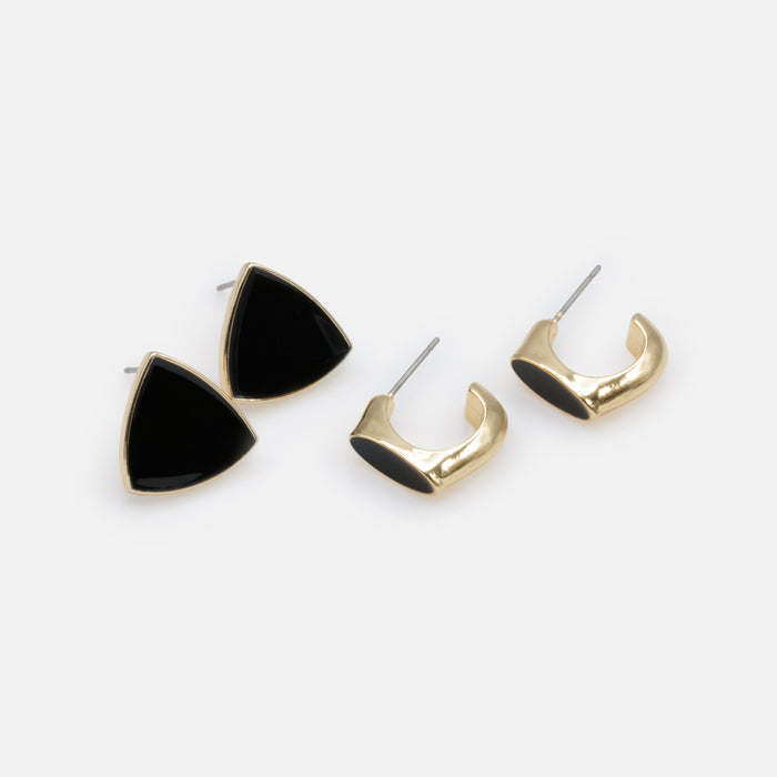 Duo de boucles d'oreilles dorées et noires à surface lisse