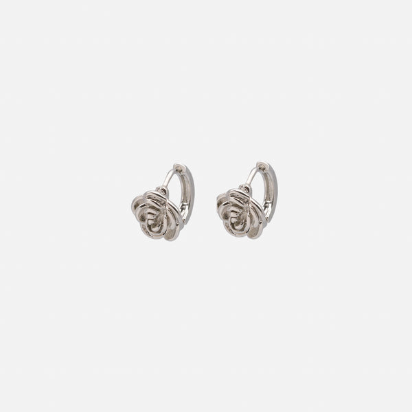 Charger l&#39;image dans la galerie, Boucles d&#39;oreilles huggies argentées 11 mm avec rose
