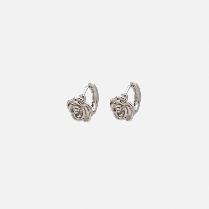 Boucles d'oreilles huggies argentées 11 mm avec rose
