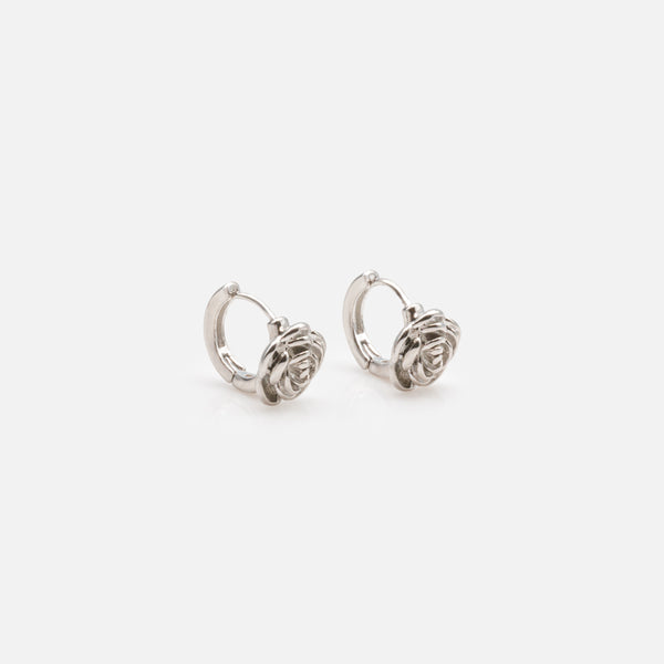 Charger l&#39;image dans la galerie, Boucles d&#39;oreilles huggies argentées 11 mm avec rose
