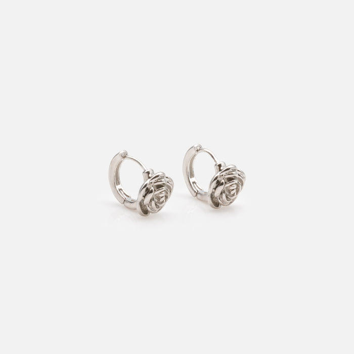 Boucles d'oreilles huggies argentées 11 mm avec rose