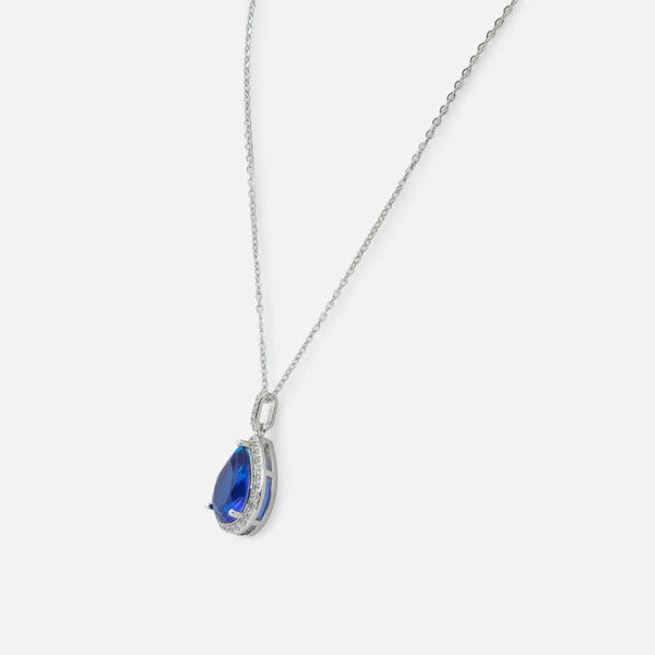 Charger l&#39;image dans la galerie, Collier argenté avec pierre bleue et zircons cubiques
