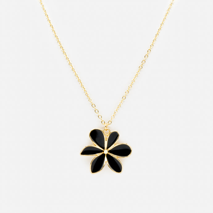 Collier doré avec breloque fleur noire