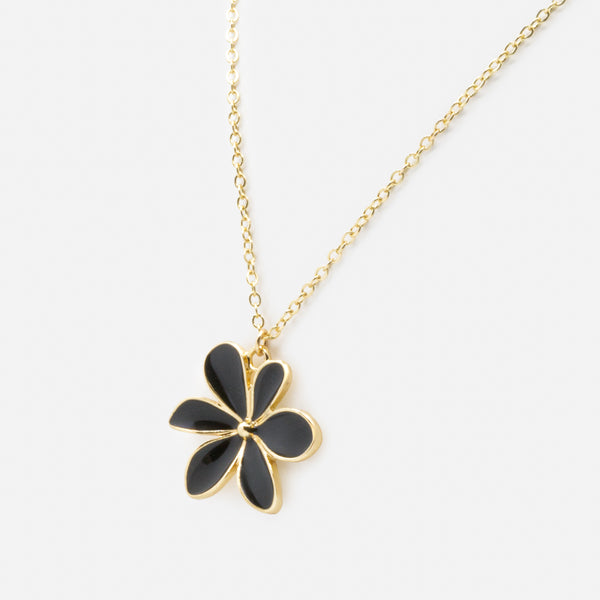 Charger l&#39;image dans la galerie, Collier doré avec breloque fleur noire
