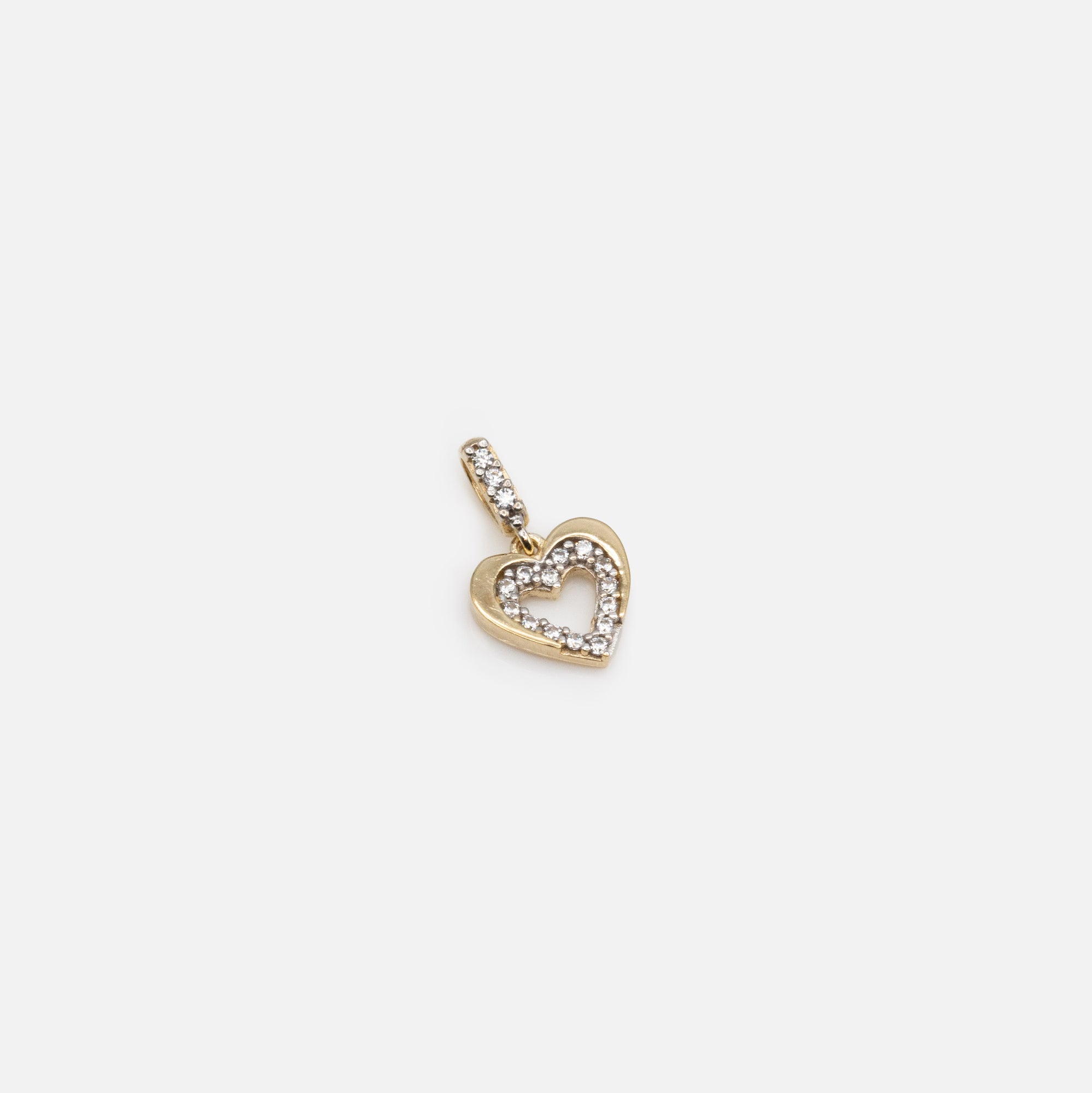 Breloque double coeur avec zircons cubiques en or 10 carats