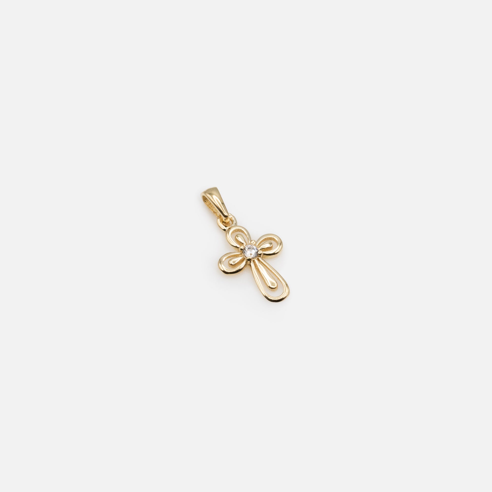 Curved Cross Charm with Cubic Zirconia in 10k Gold