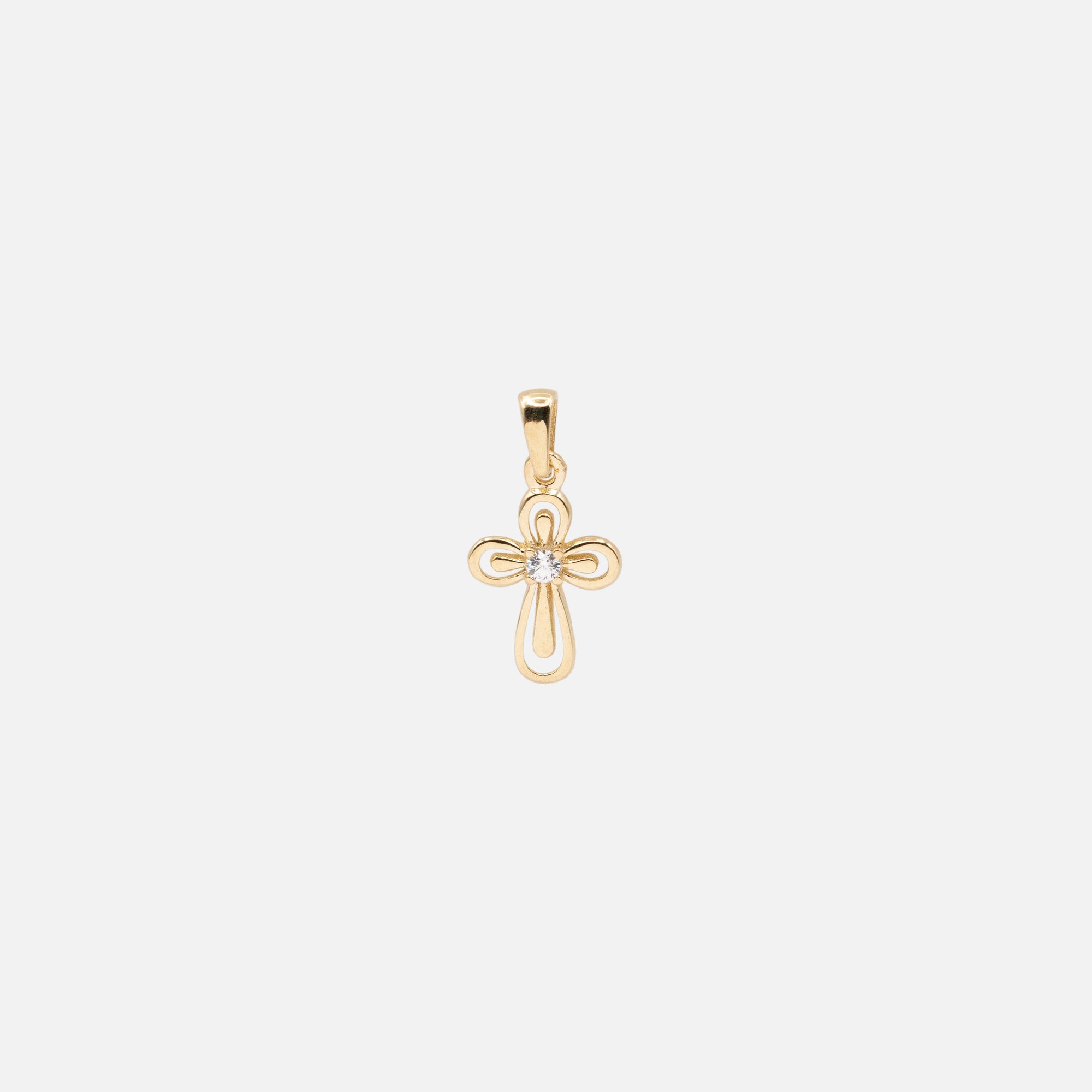 Curved Cross Charm with Cubic Zirconia in 10k Gold