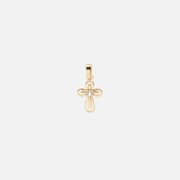 Load image into Gallery viewer, Curved Cross Charm with Cubic Zirconia in 10k Gold
