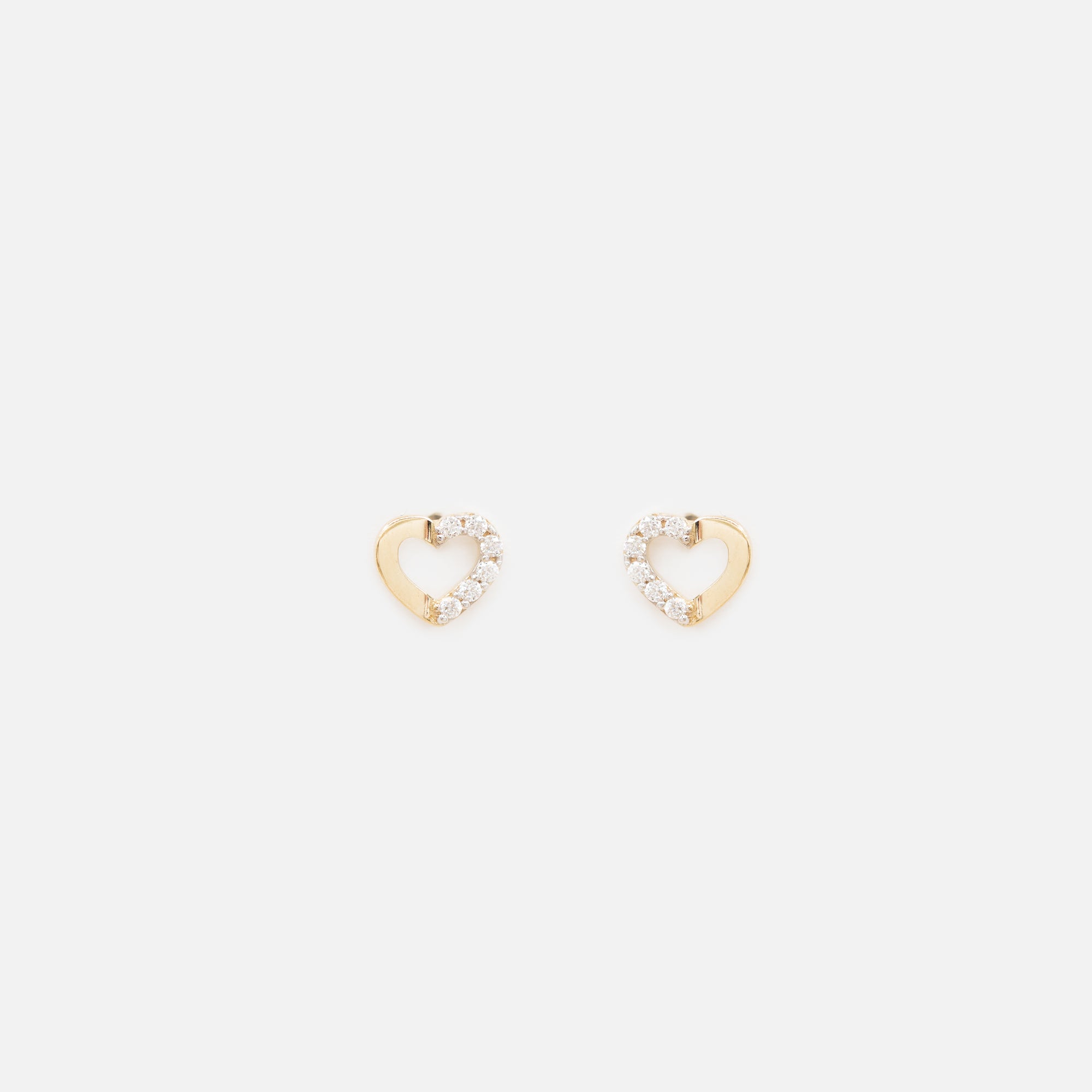 Fixed 10k yellow gold heart earrings with zircons