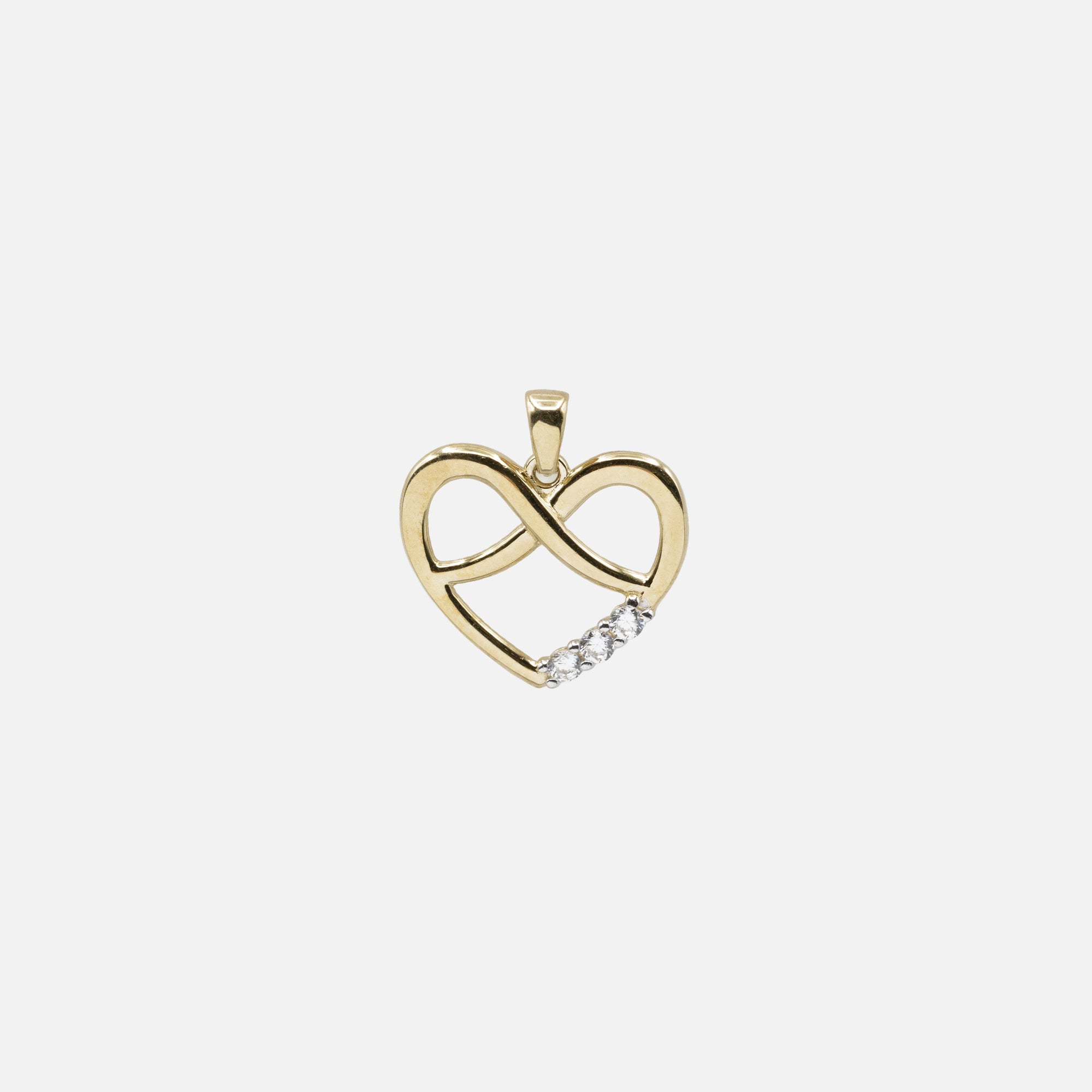Gold Heart Charm and Trio of Cubic Zirconia in 10k Gold