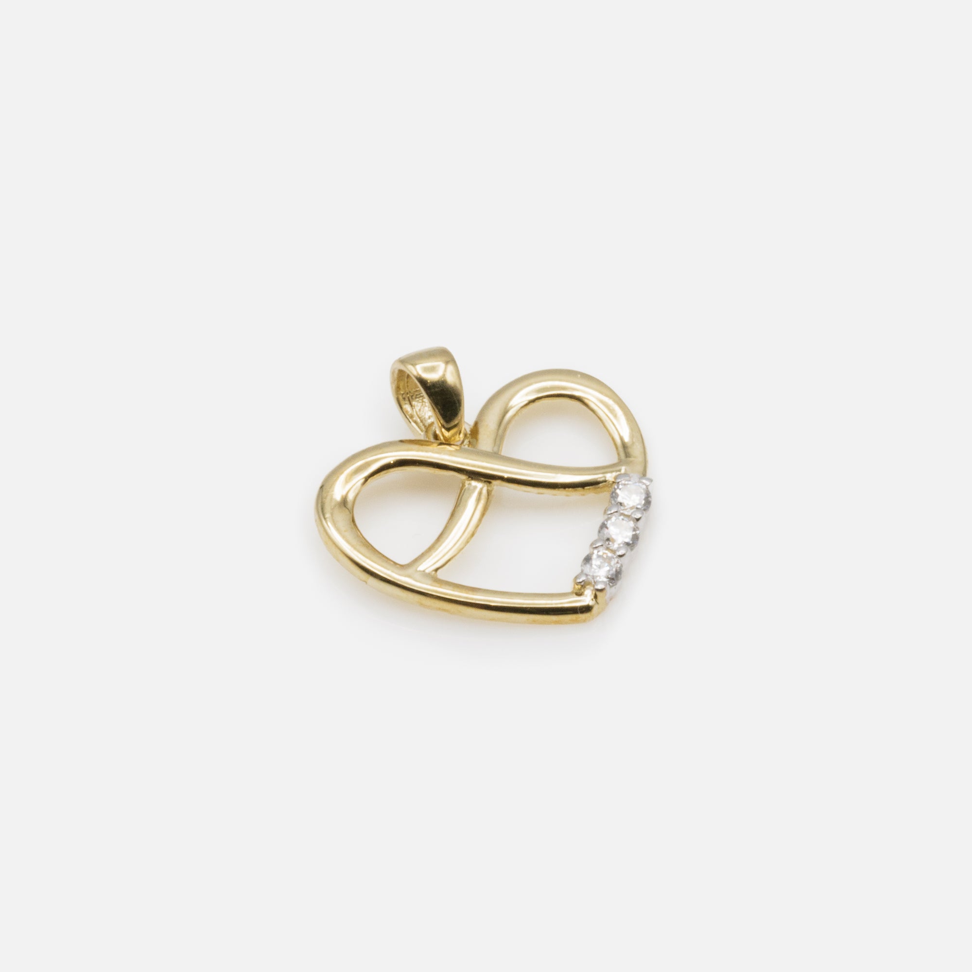 Gold Heart Charm and Trio of Cubic Zirconia in 10k Gold