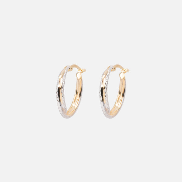 Load image into Gallery viewer, 2-tone crisscross hoop earrings in 10k gold
