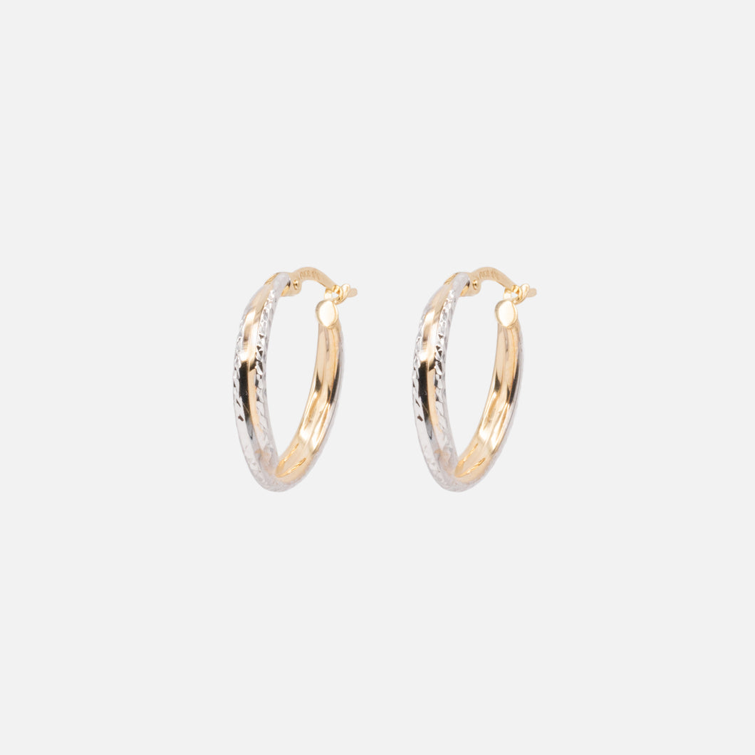 2-tone crisscross hoop earrings in 10k gold