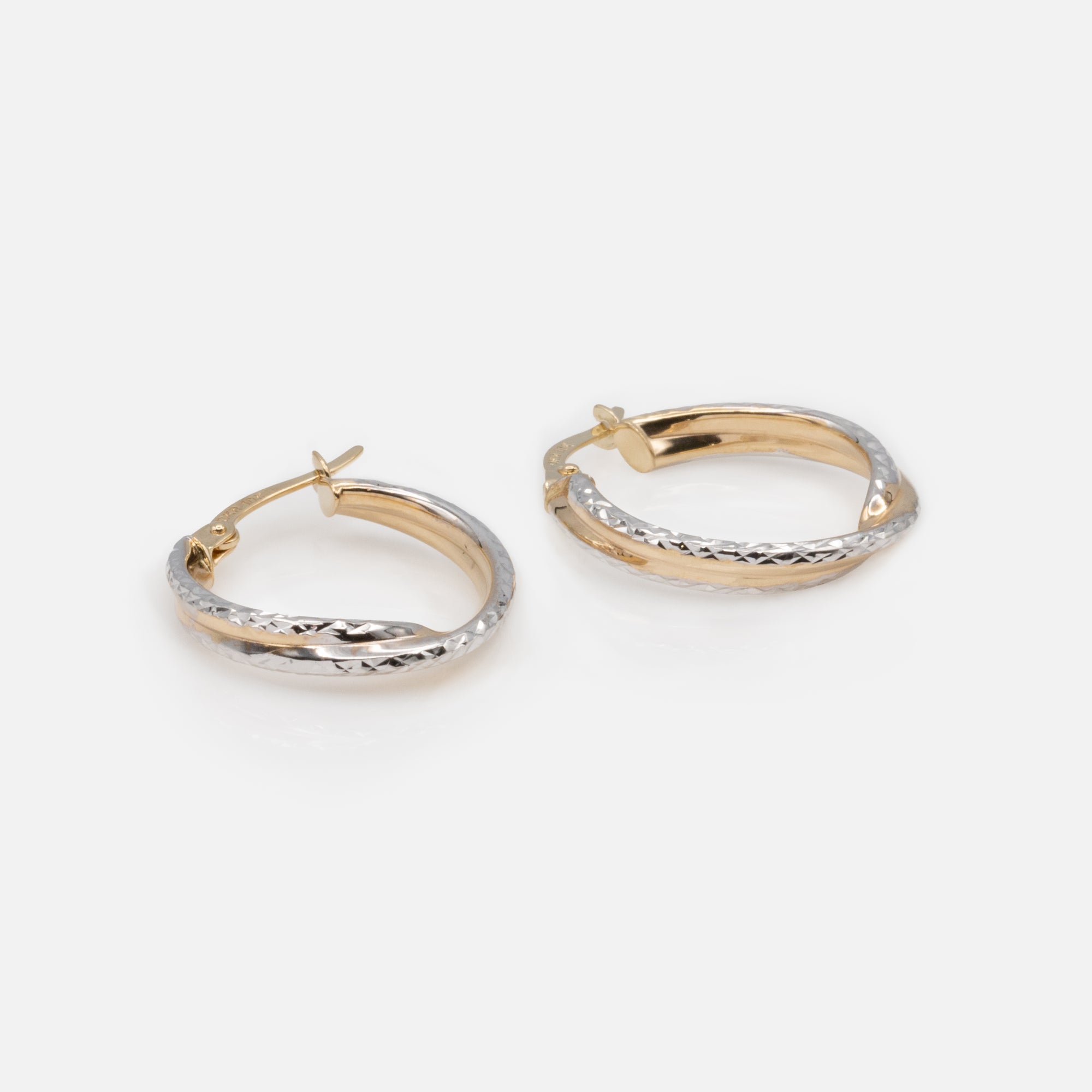 2-tone crisscross hoop earrings in 10k gold