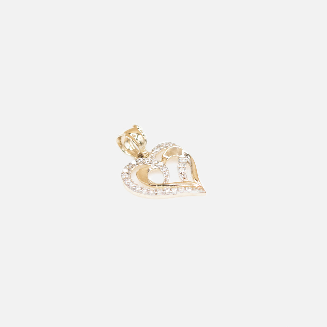 10k gold double heart charm with zircons