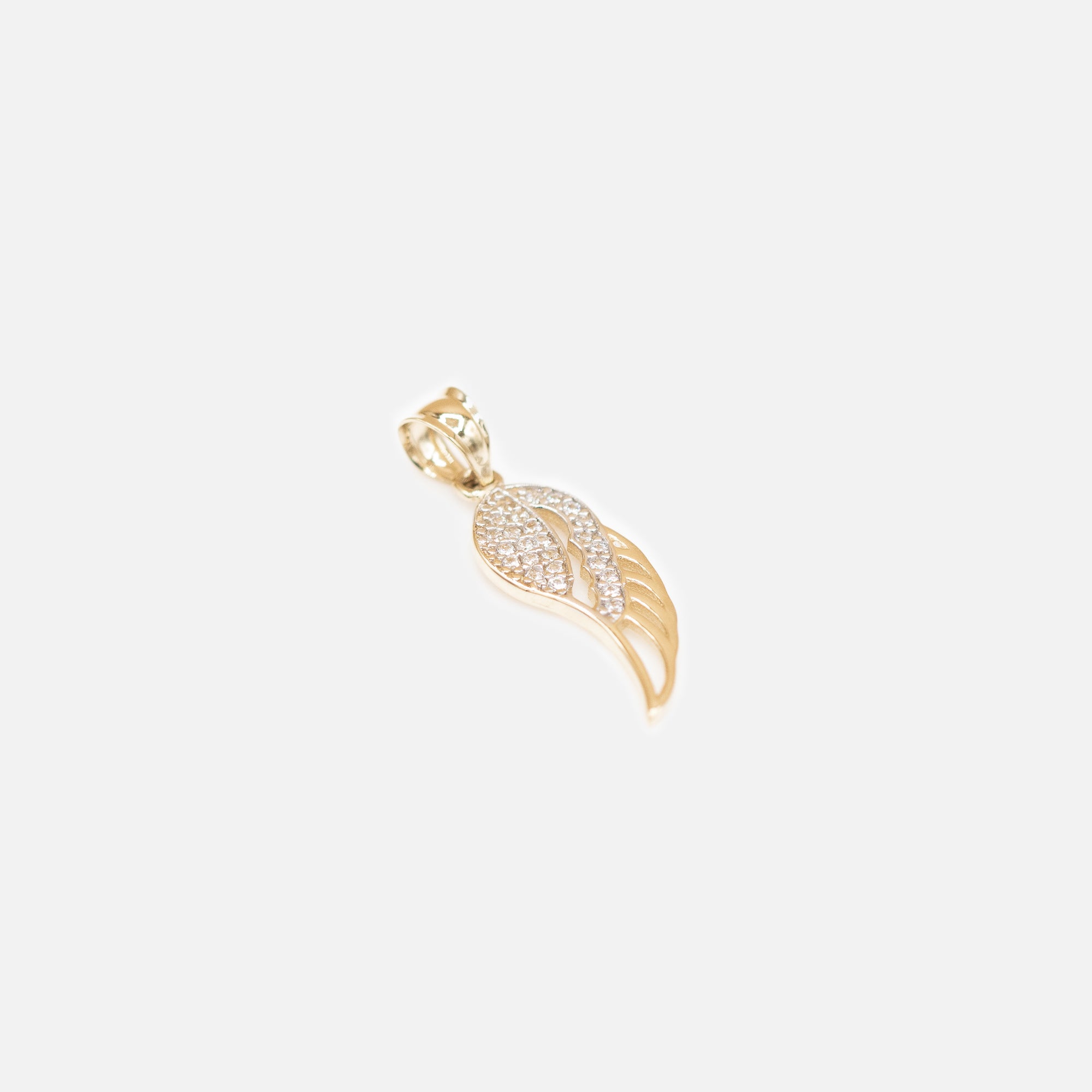 10k yellow gold wing charm with zircons