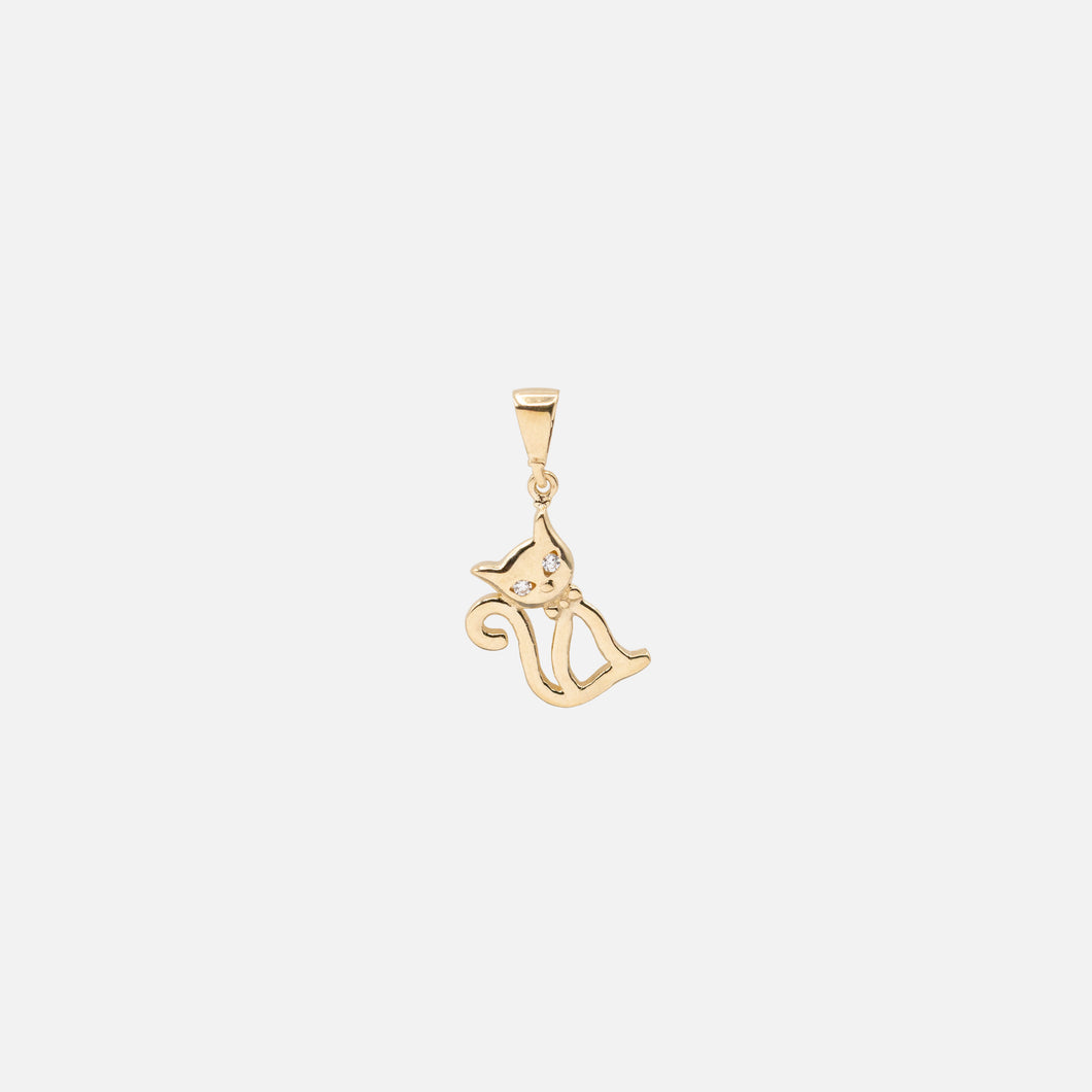 Breloque chat avec zircons cubiques en or 10 carats