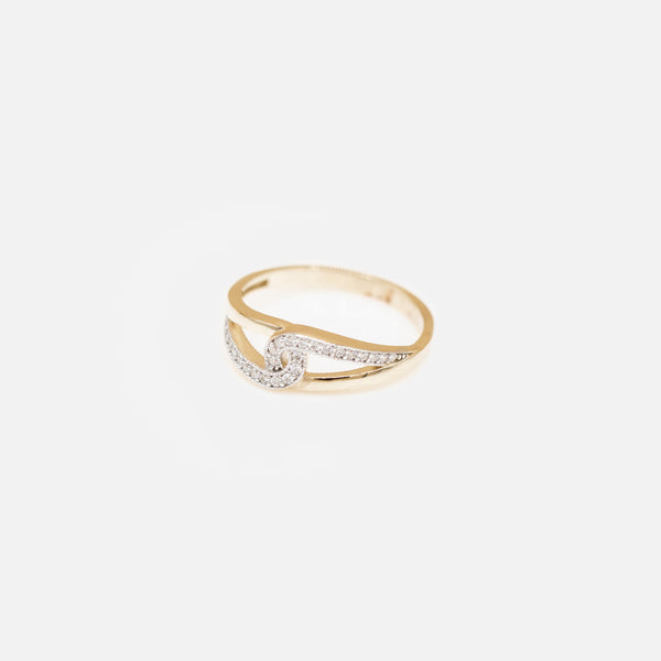 Load image into Gallery viewer, 10k yellow gold crossed ring with stones
