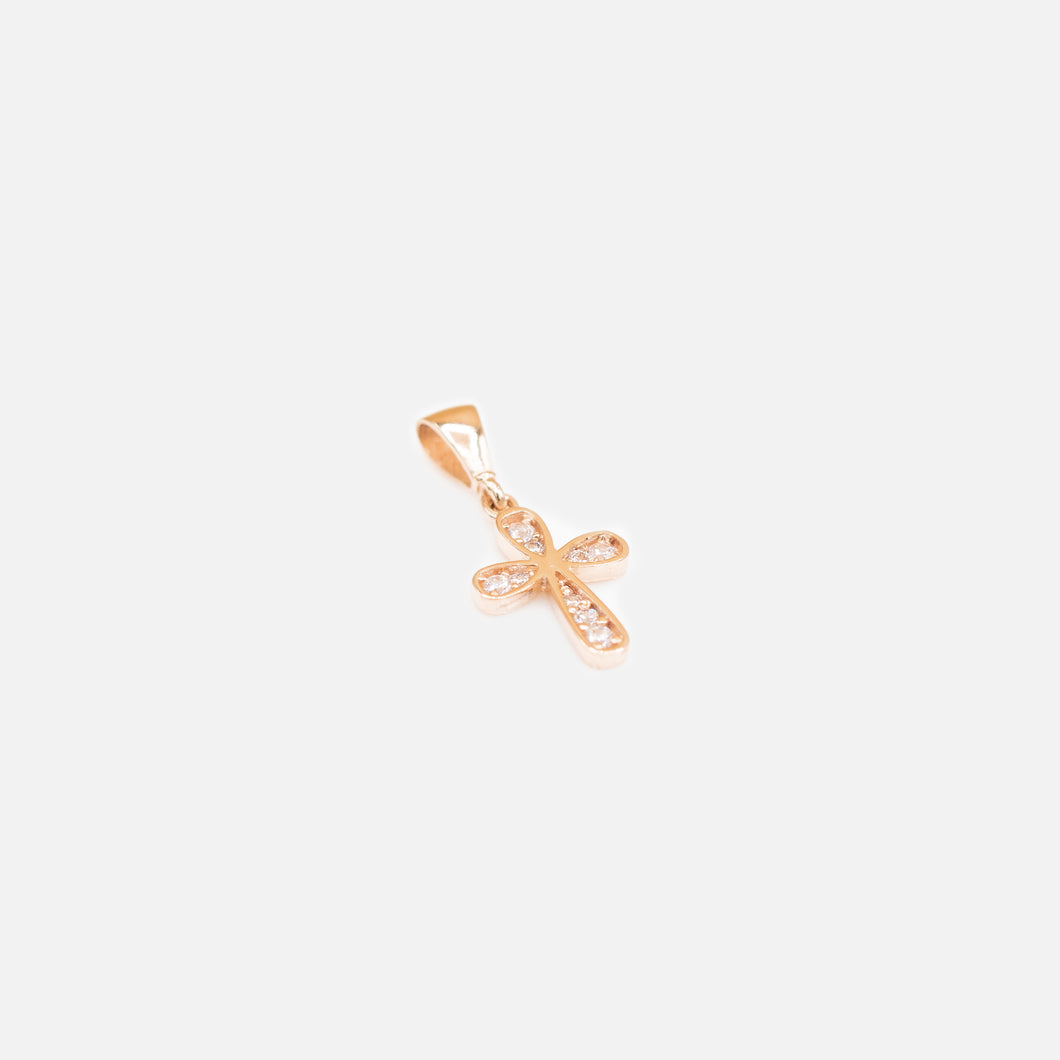 Rose gold cross charm in 10k yellow gold