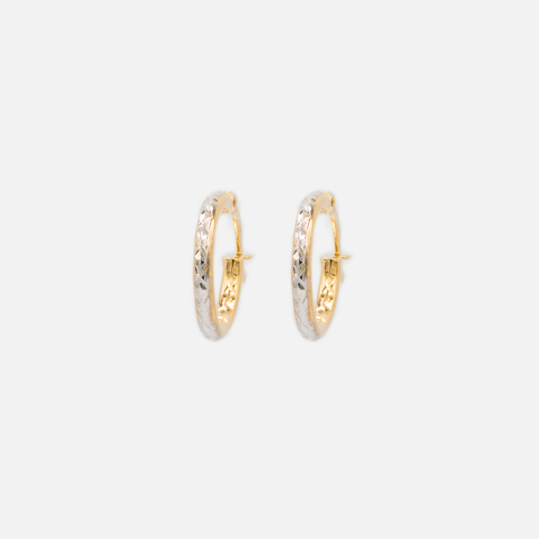 Load image into Gallery viewer, 13 mm 2-tone hoop earrings in 10k yellow gold 
