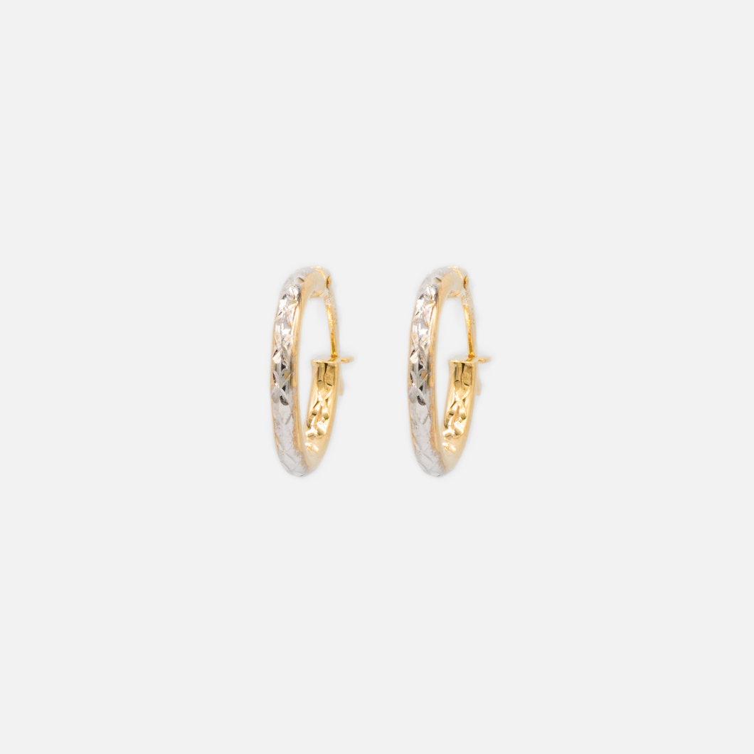 13 mm 2-tone hoop earrings in 10k yellow gold 