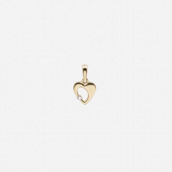 Breloque coeur délicat et son zircon cubique en or 10 carats