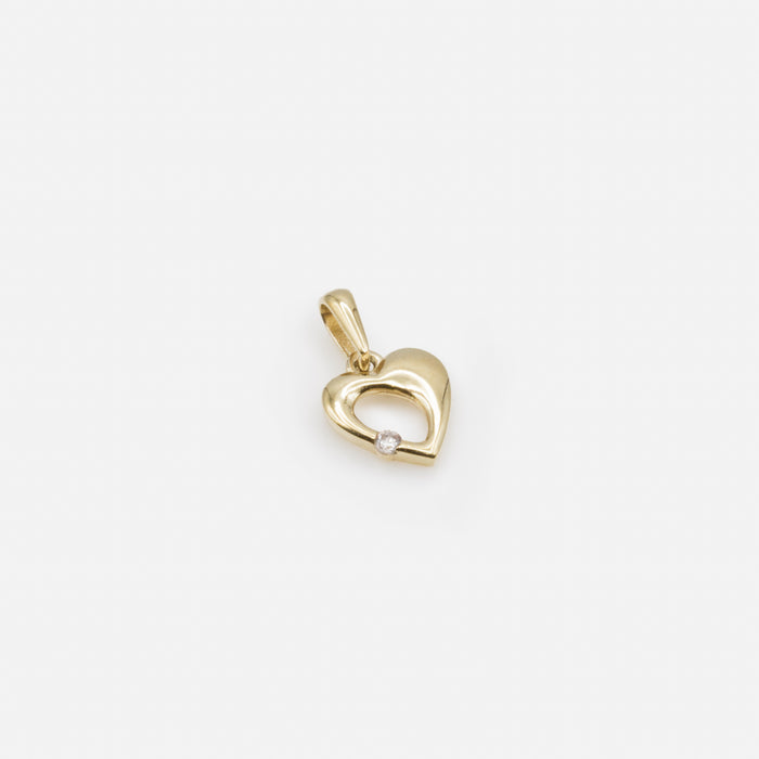 Breloque coeur délicat et son zircon cubique en or 10 carats