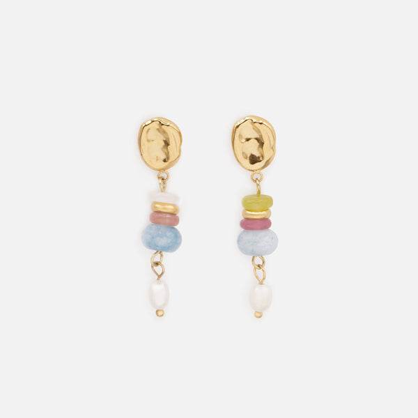 Load image into Gallery viewer, Gold-plated dangling earrings with colored stones

