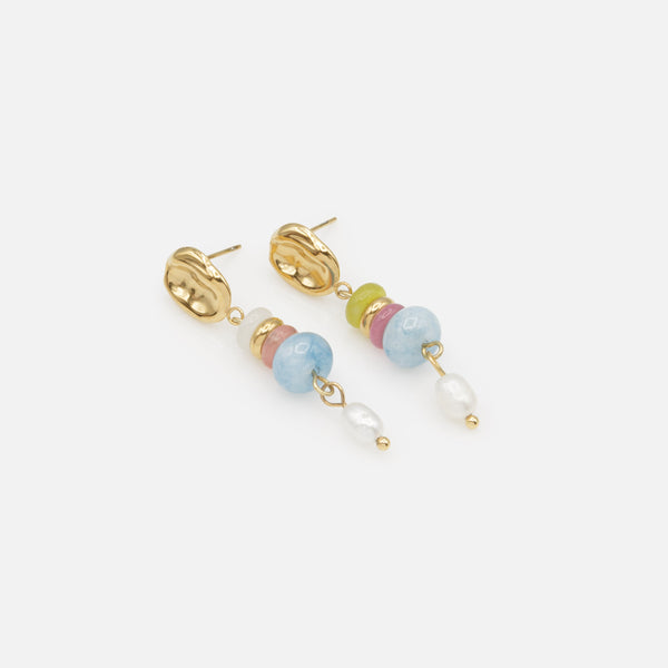 Load image into Gallery viewer, Gold-plated dangling earrings with colored stones
