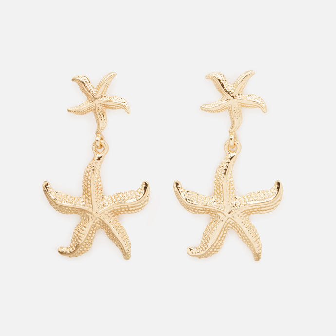 Gold double starfish earrings
