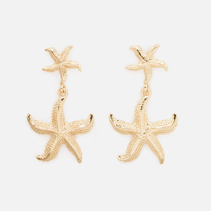 Gold double starfish earrings