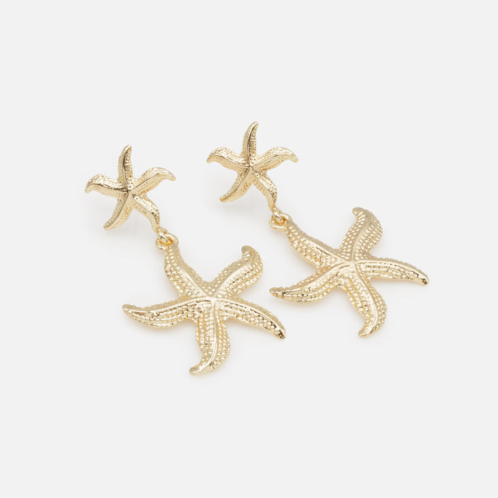 Gold double starfish earrings