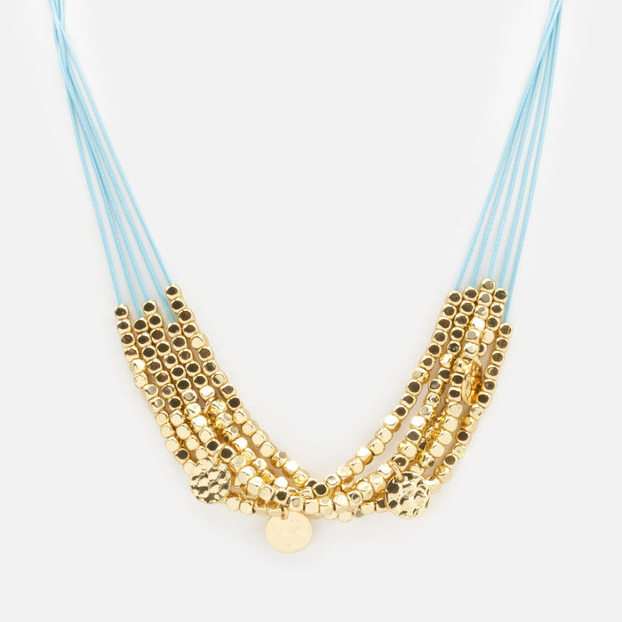 Pale blue and gold rope necklace