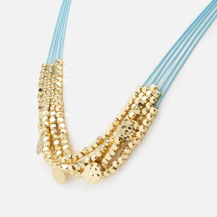 Pale blue and gold rope necklace