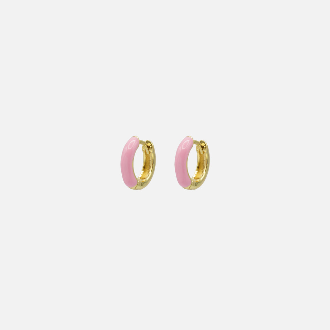 15mm Gold and Pink Huggie Hoop Earrings