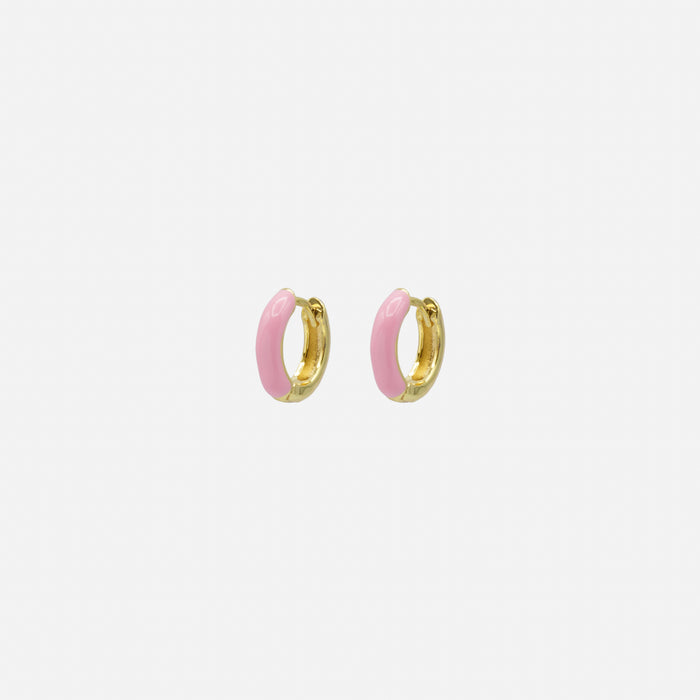 Boucles d'oreilles huggies dorées et roses 15 mm