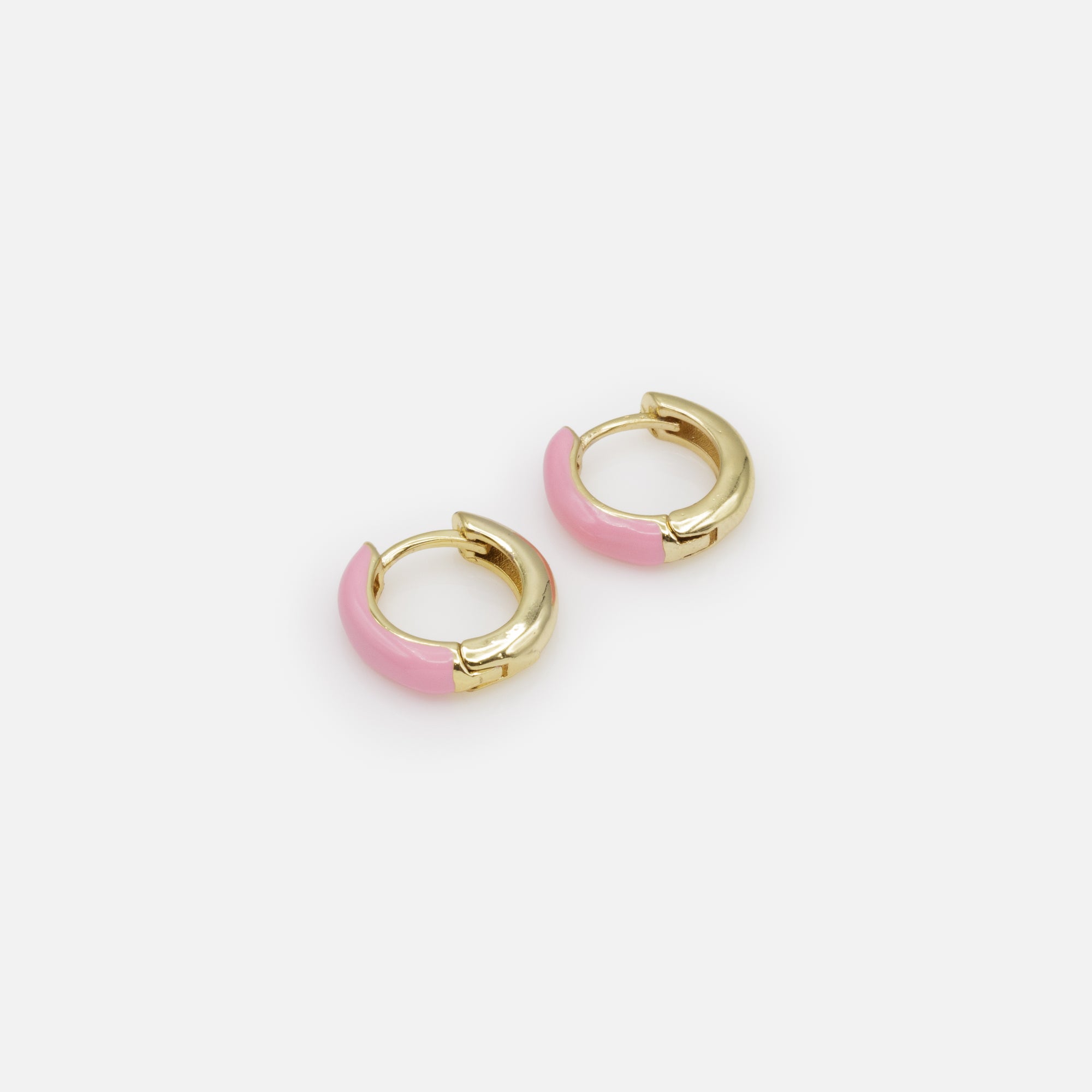 15mm Gold and Pink Huggie Hoop Earrings