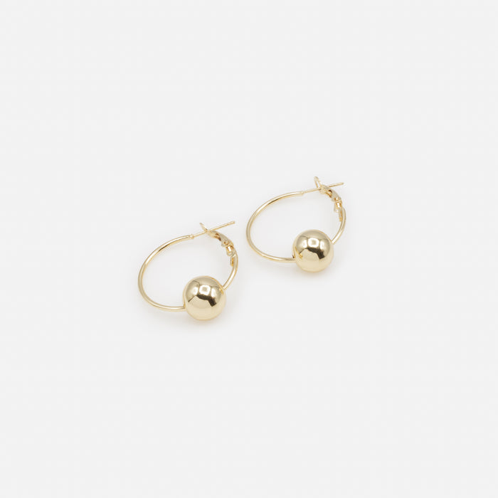 Boucles d'oreilles anneaux dorés avec sphère amovible