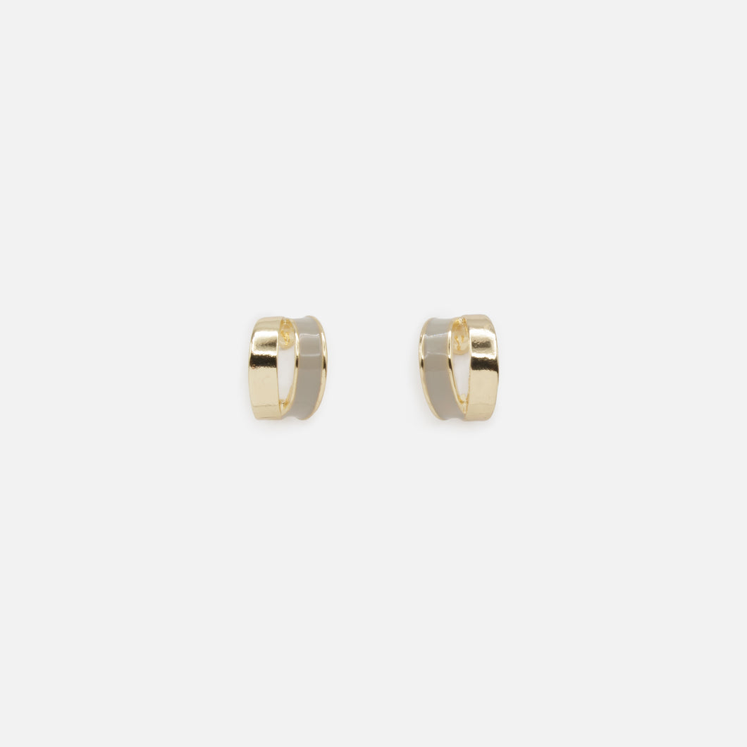 Boucles d'oreilles anneaux divisés beiges et dorés