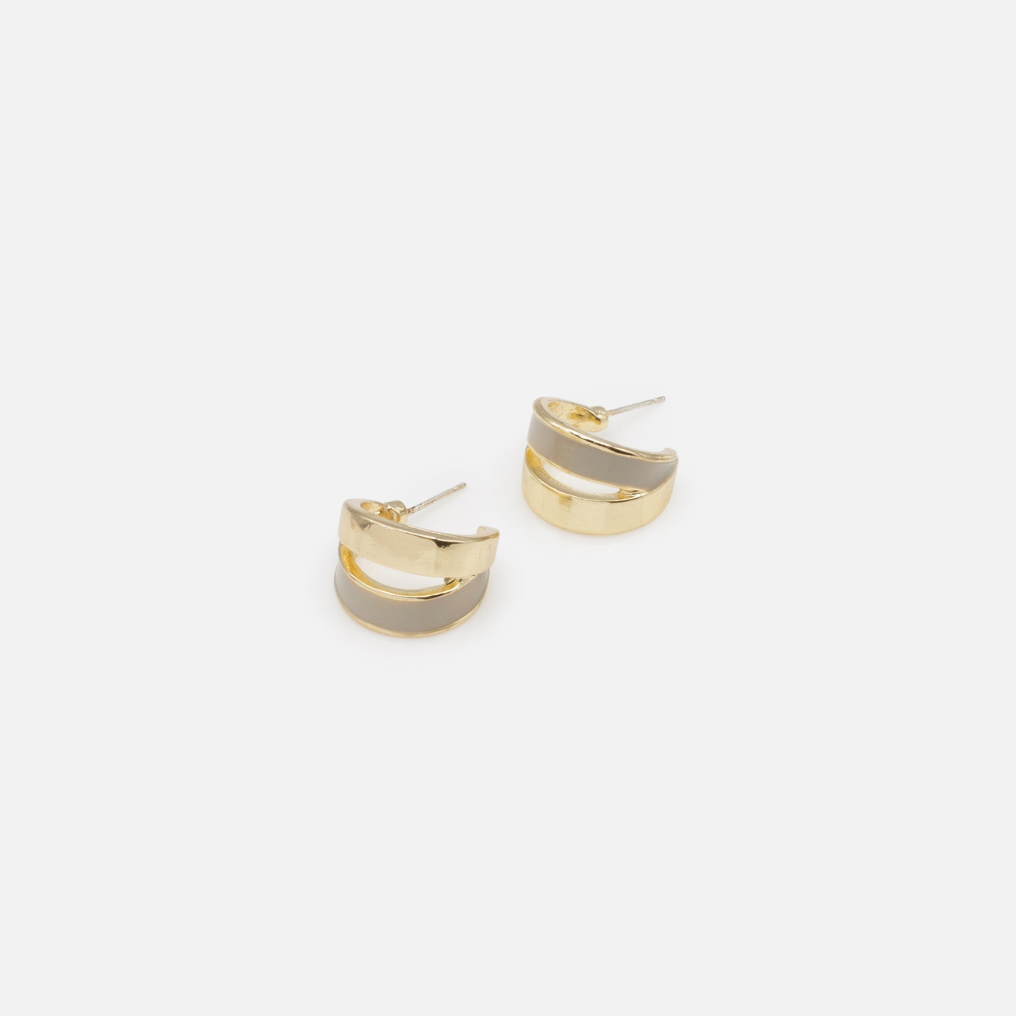 Boucles d'oreilles anneaux divisés beiges et dorés