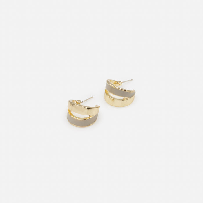 Boucles d'oreilles anneaux divisés beiges et dorés