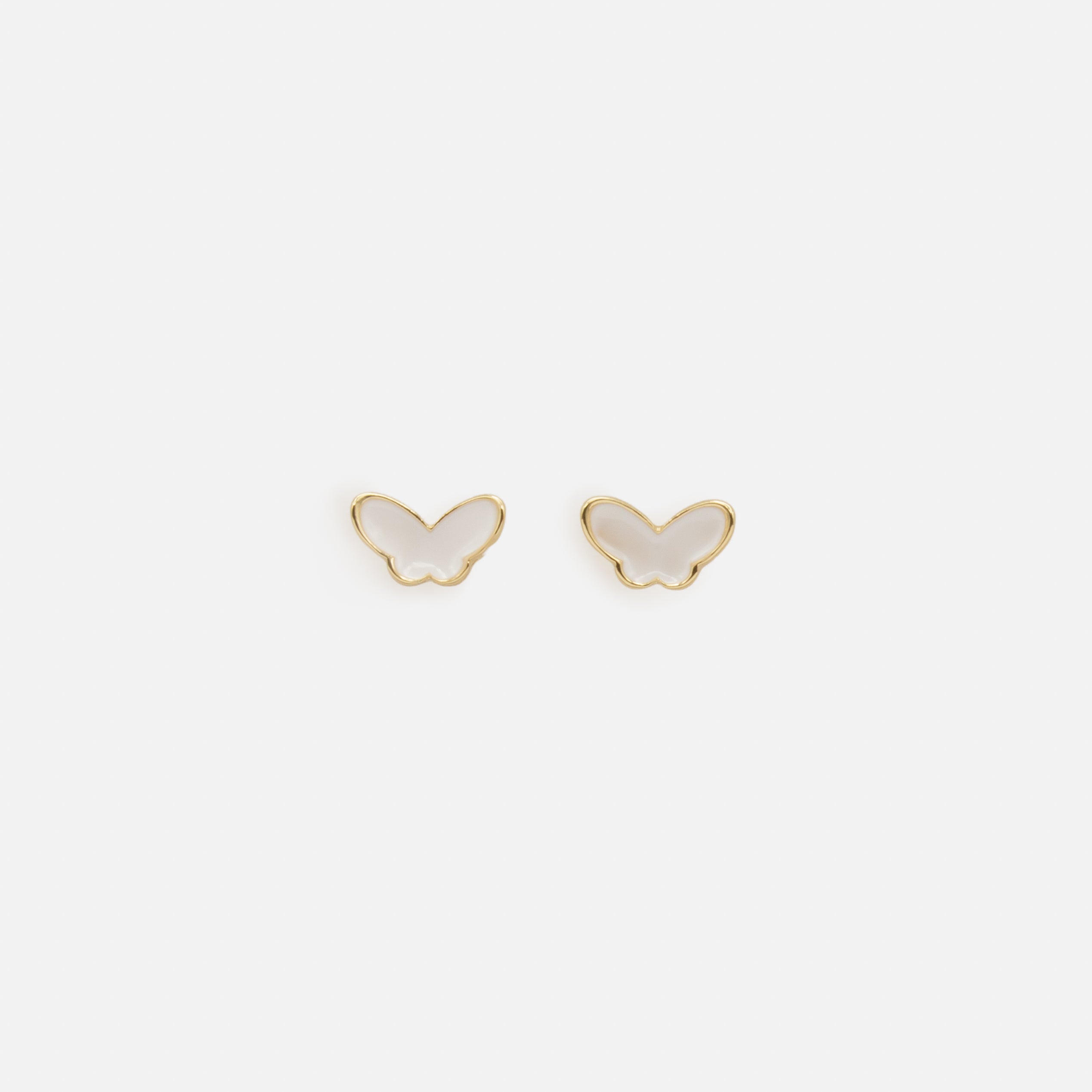 Trio de boucles d'oreilles papillons blancs et anneaux dorés
