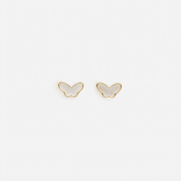 Load image into Gallery viewer, Trio of white butterfly earrings and gold rings
