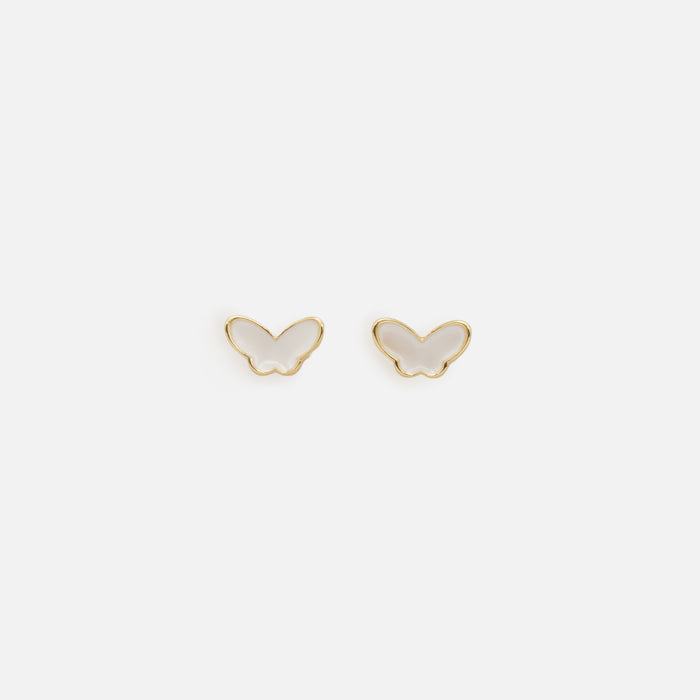 Trio de boucles d'oreilles papillons blancs et anneaux dorés