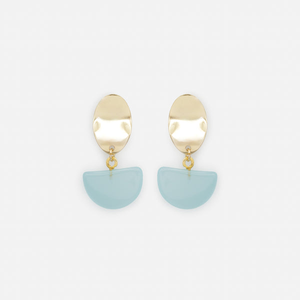 Charger l&#39;image dans la galerie, Boucles d&#39;oreilles ovales dorées avec breloque turquoise translucide

