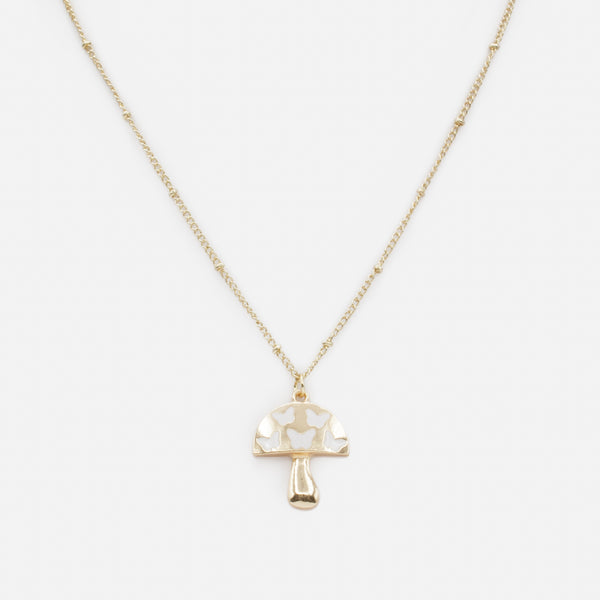 Load image into Gallery viewer, Gold mushroom charm necklace with white butterflies
