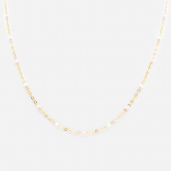 Load image into Gallery viewer, Gold necklace with pink and white beads
