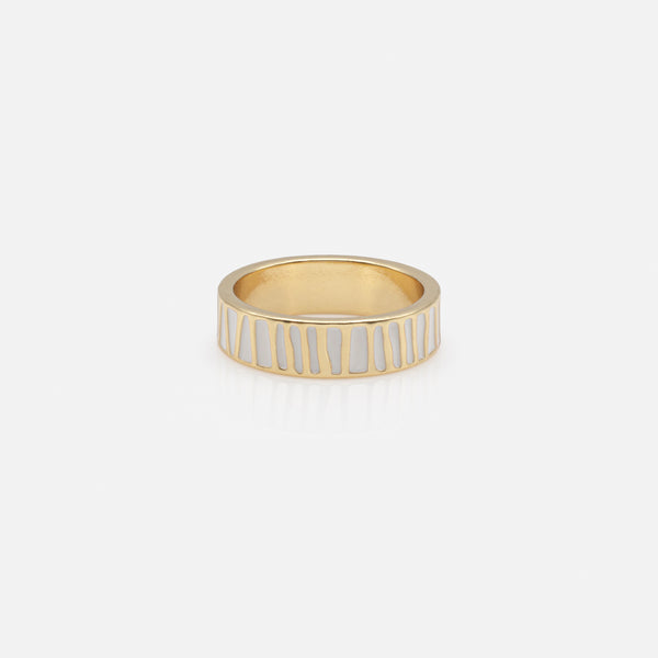 Charger l&#39;image dans la galerie, Bague dorée à motifs blancs

