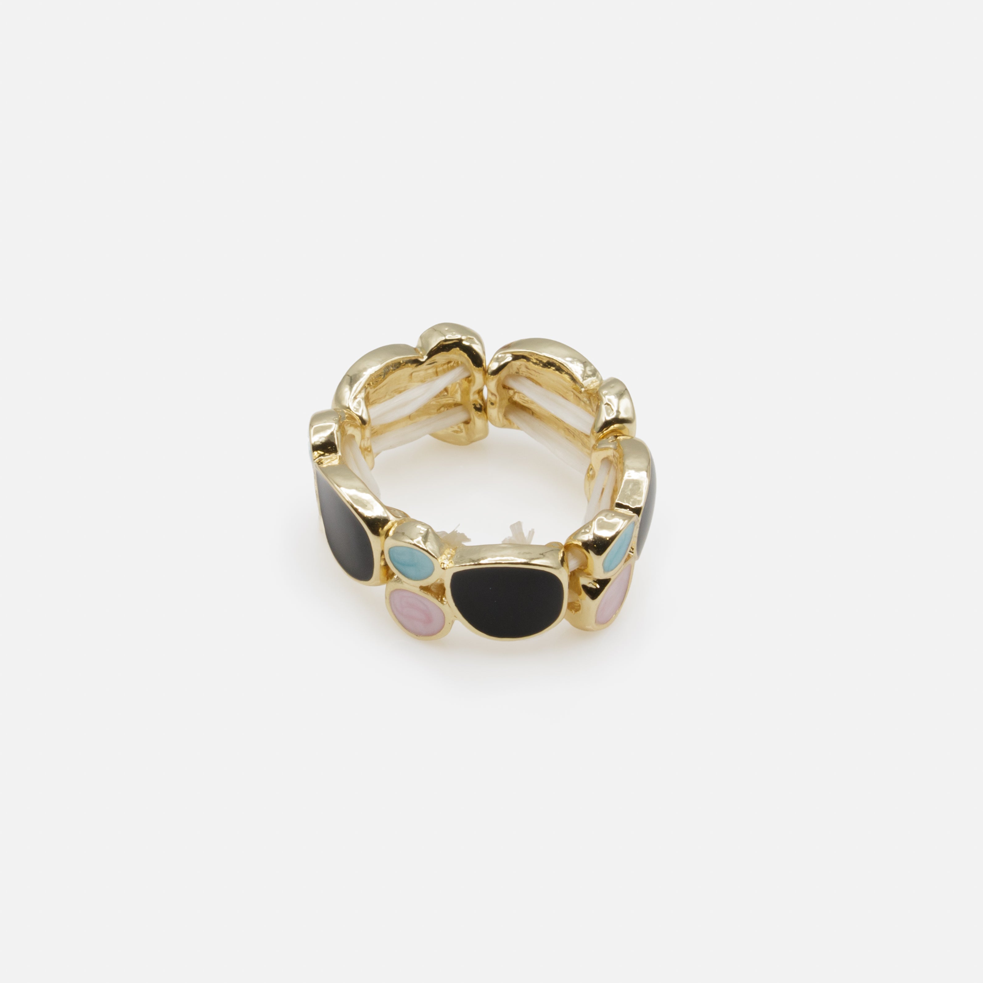 Bague extensible dorée et noire avec couleurs nacrées