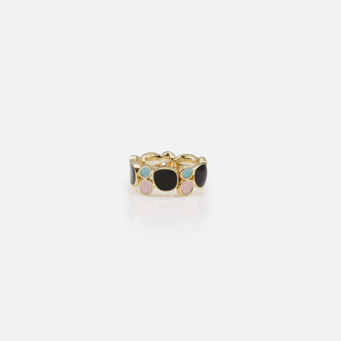 Bague extensible dorée et noire avec couleurs nacrées